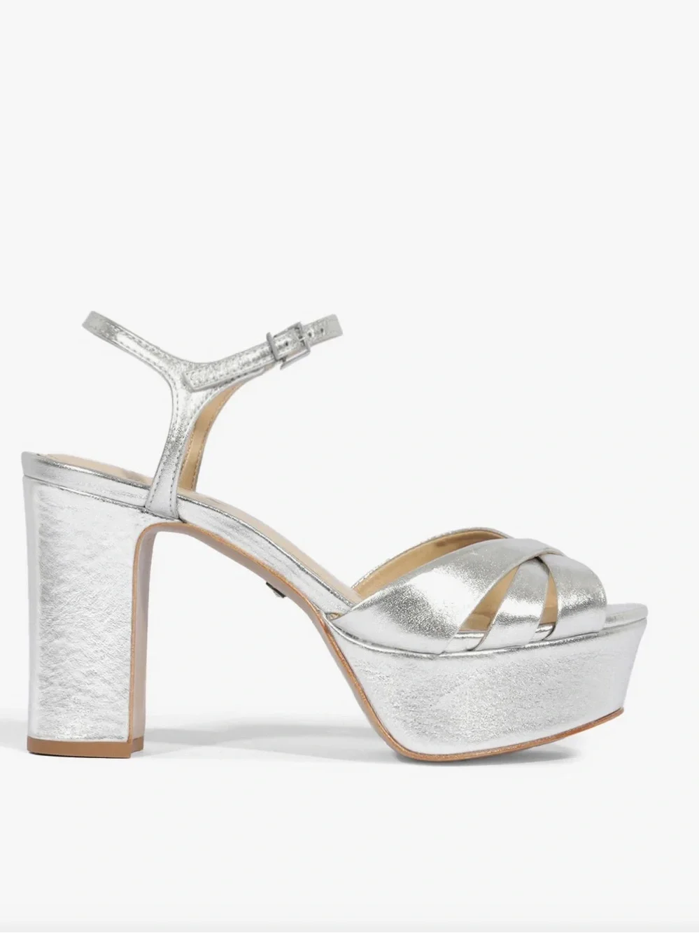 SCHUTZ KEEFA Heels Metallic Silver Disco Strappy Size 10B